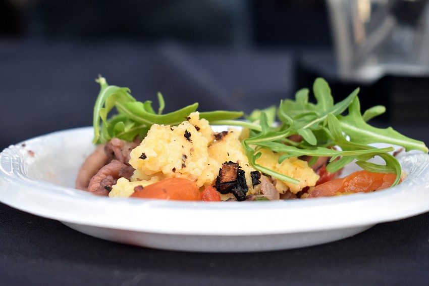 Second & Seed served baby octopus with polenta, vegetables and a CBD-infused oil.