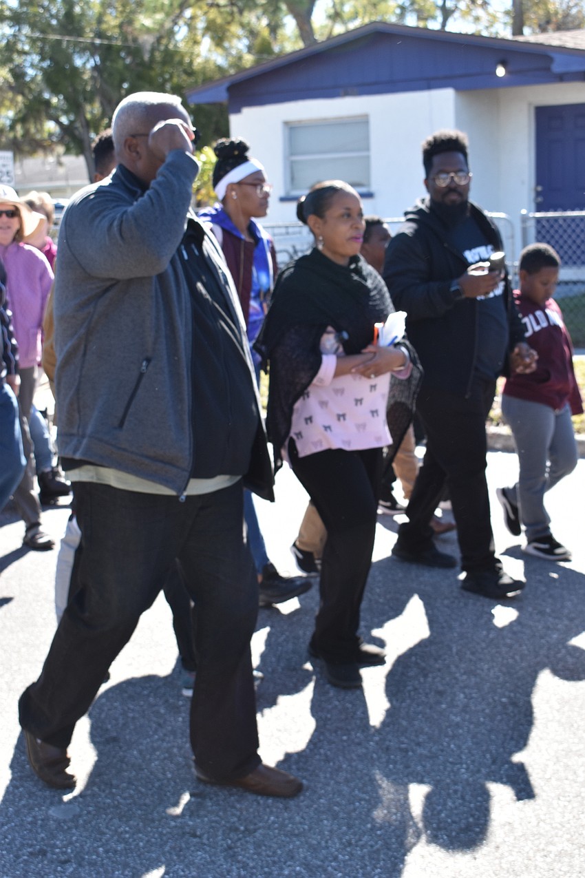 There were around 100 marchers at the beginning of the MLK Day Unity march.
