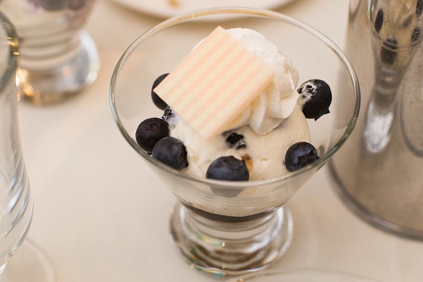 Guests enjoyed a blueberry cheesecake dessert.