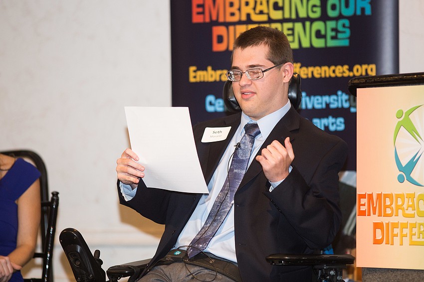 Seth Morano gave a speech to the audience.