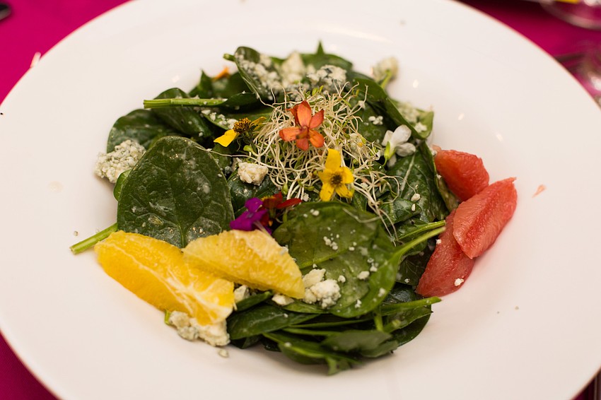 Decorative flowers were dusted on the salads.