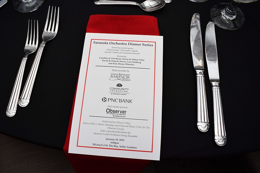 The Sarasota Orchestra hosts three dinners in the season.