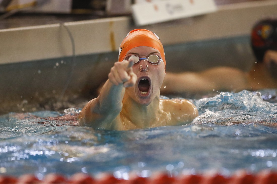 Cardinal Mooney grad Matthew Garcia, of the Tennessee Volunteers, screams during a meet against the Louisville Cardinals. Photo By John Golliher/Tennessee Athletics.