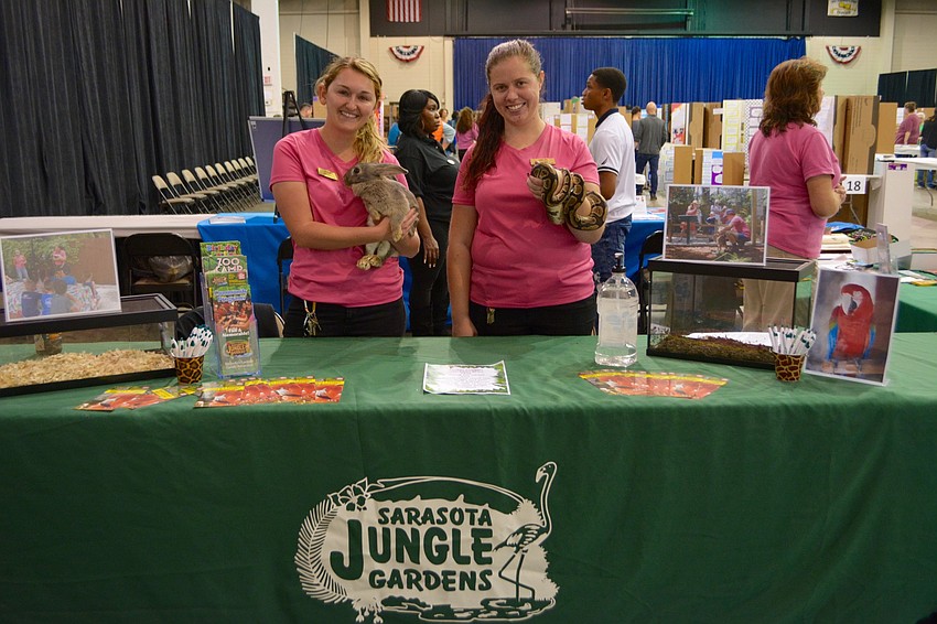 Kaelyn Dobson (right) and Jordan Miller (left) were in attendance from the Sarasota Jungle Gardens to teach students about animals and give information about the zoo.