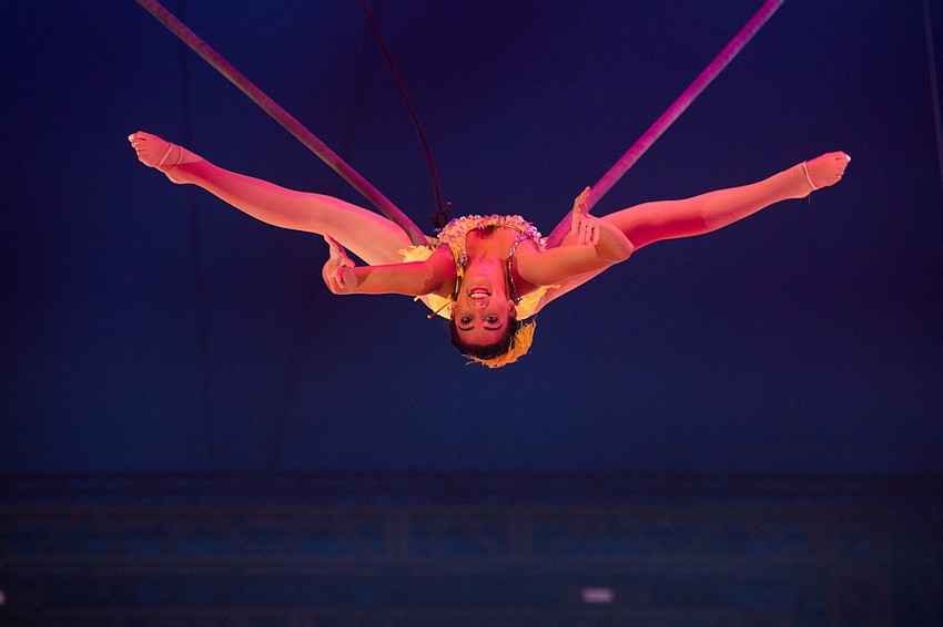 Emma Clarke performs on the cloudswing.