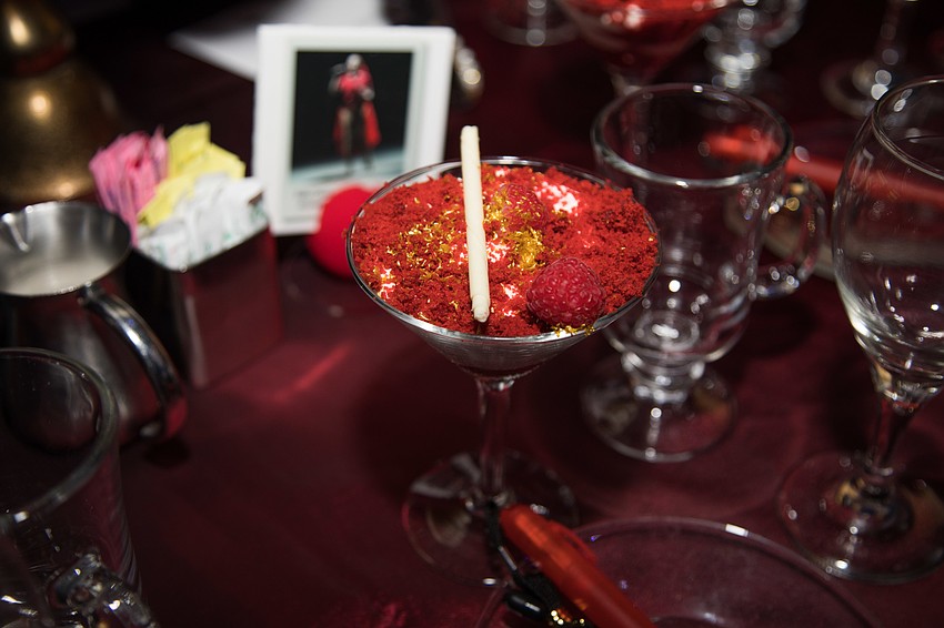 A red velvet dessert awaited guests at their table.