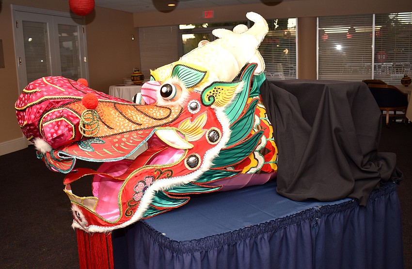 A multi-colored dragon sat in the center of the room for cocktail hour.