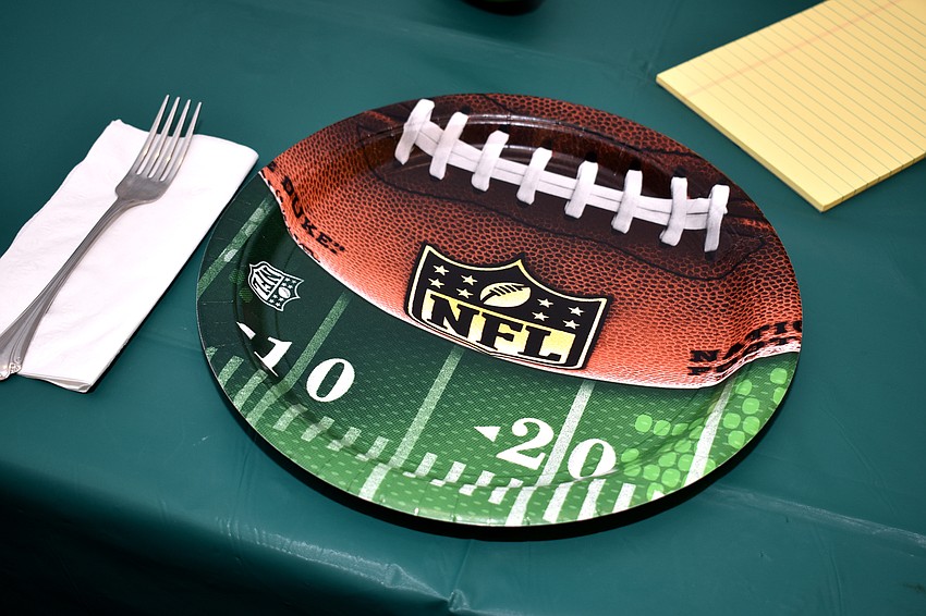 Football themed decorations were placed throughout the fellowship hall.