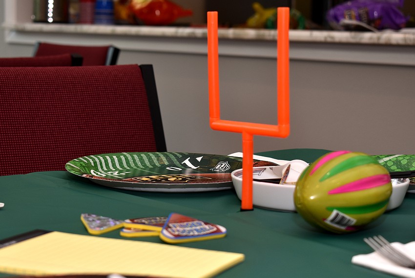 Football themed decorations were placed throughout the fellowship hall.