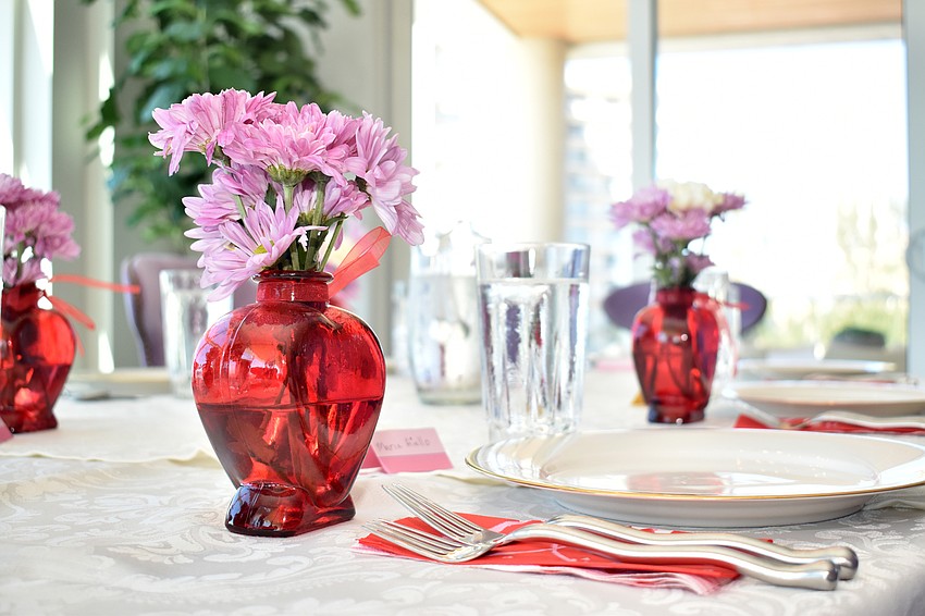 Valentine’s Day themed vases decorated the lunch table.