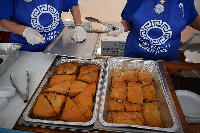 Spanakopita, a spinach pie, is alongside Tiropita, a cheese pie.