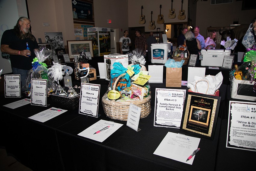 The silent auction included many gift baskets.