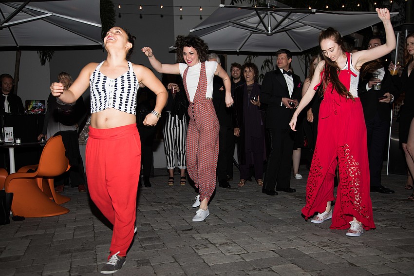 Victoria Mora, Jess Pope and Megan Wors perform a dance routine.