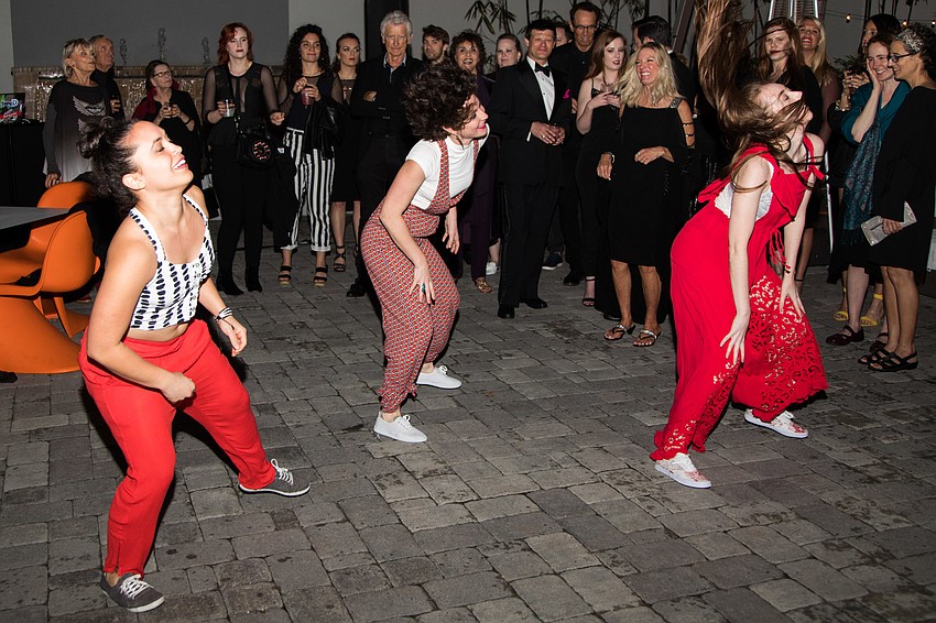 Victoria Mora, Jess Pope and Megan Wors perform a dance routine.
