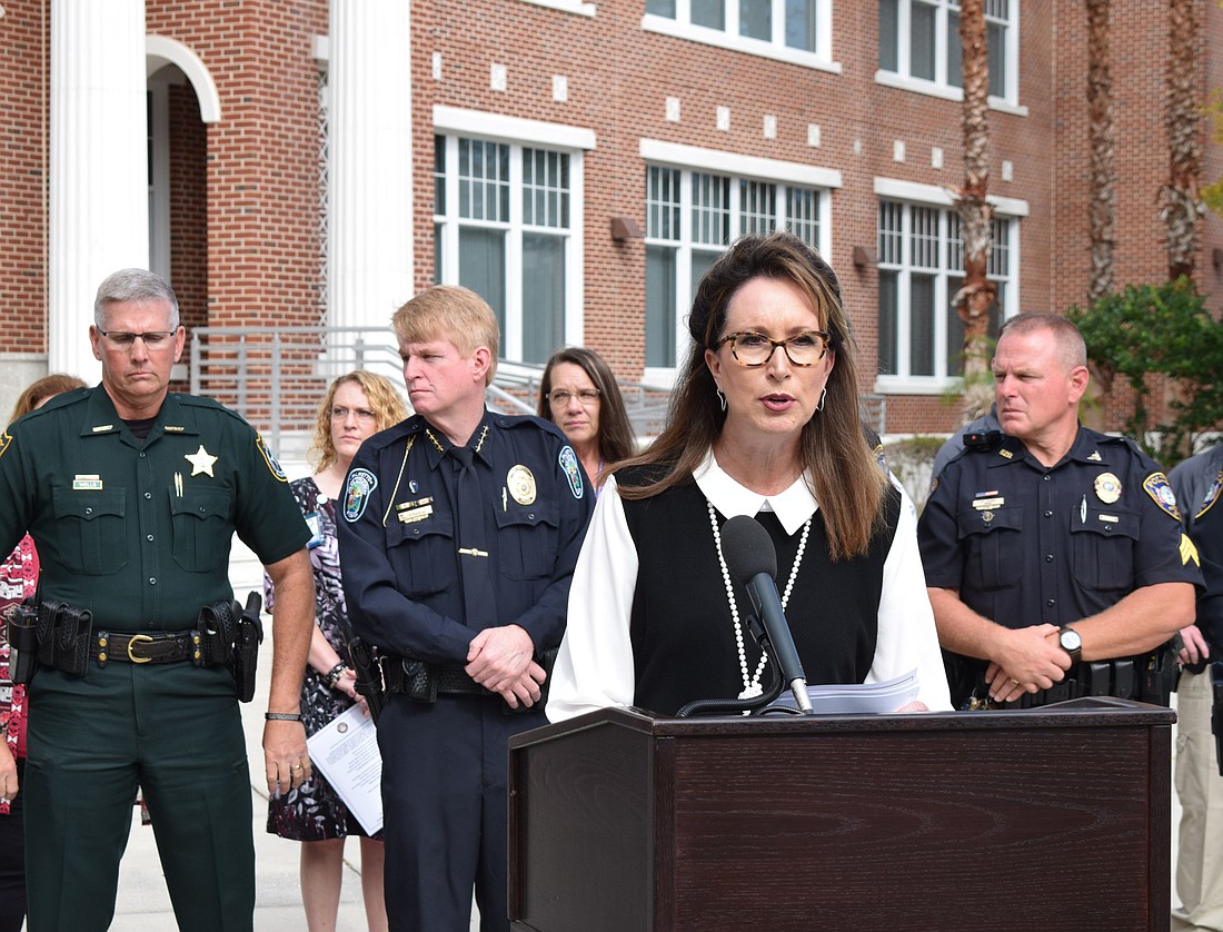 Manatee School District Superintendent Cynthia Saunders speaks on the district&#39;s efforts to bolster safety in local schools.