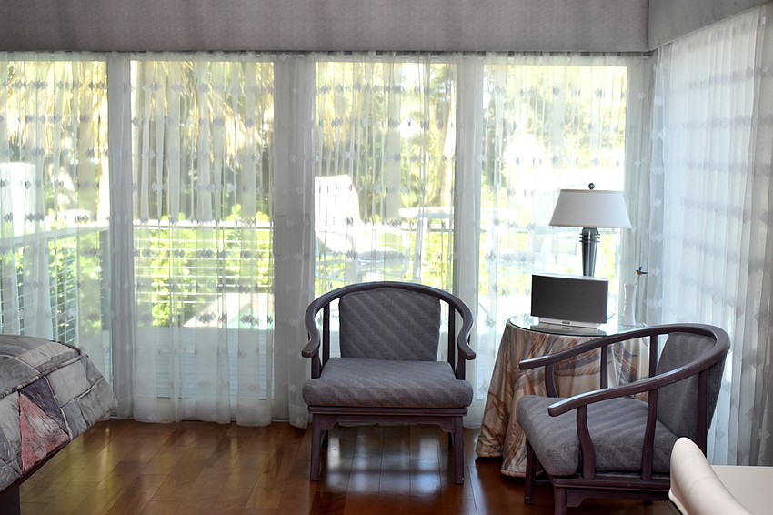 The master bedroom leads to the pool deck.