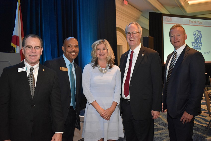 CenterState Bank's Shaun Merriman, Deputy City Manager Marlon Brown, Sarasota Chamber of Commerce CEO Heather Kasten, Joel Schleicher and Clint Kasten
