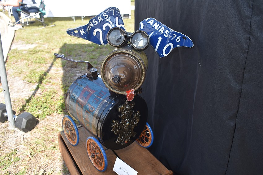 Junkyard Bots made this dog sculpture out of old metal scraps.