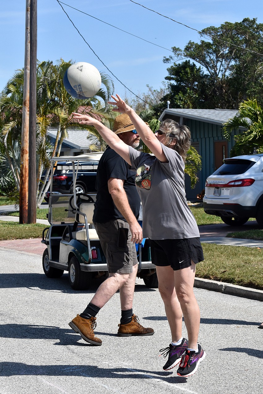Debbie Stachura attempts a basket in the hoop shootout.
