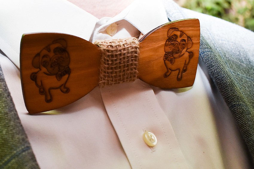Chad Stewart sported a wood bowtie with puppies on it.