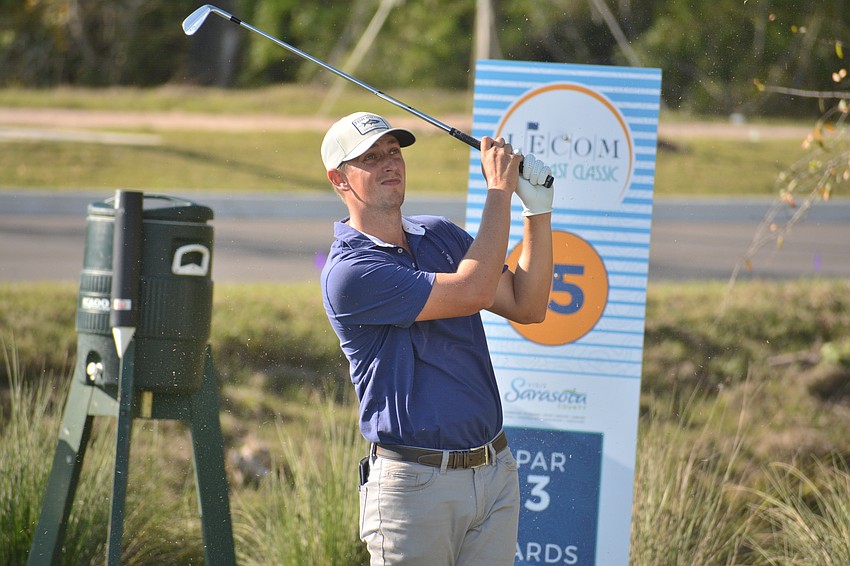 J.T. Griffin hits his tee shot on the 15th hole at Lakewood National Golf Club. He finished fifth at the LECOM Suncoast Classic (20 under par).