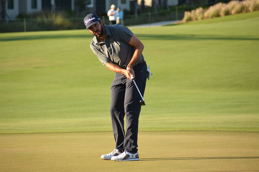 Mark Hubbard putts on the 18th hole of the final day of the LECOM Suncoast Classic at Lakewood National.