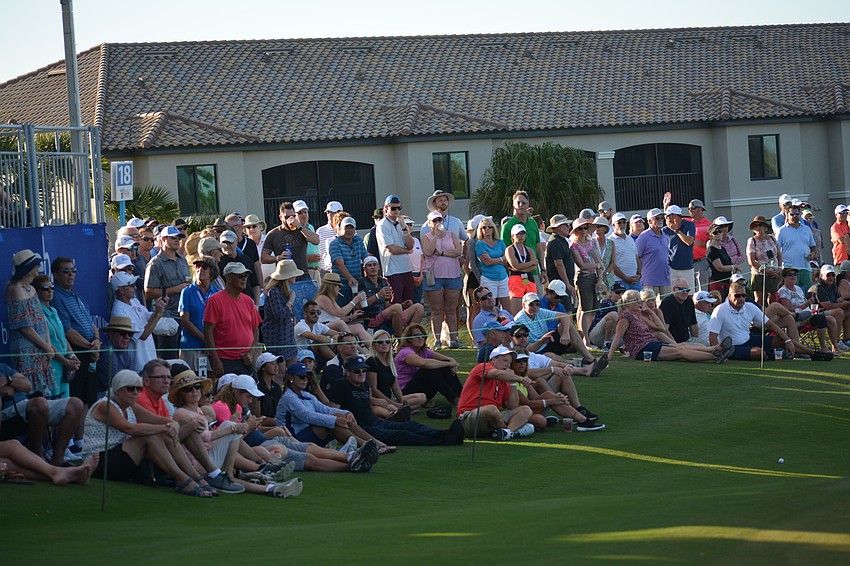 The crowds on the Champions Deck at the 18th hole of the LECOM Suncoast Classic at Lakewood National were loud.