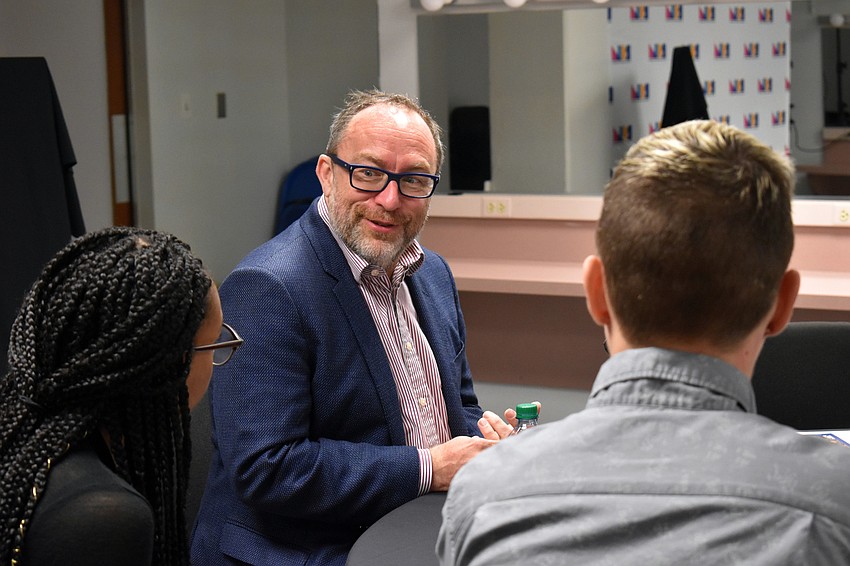 Jimmy Wales, founder of Wikipedia, answers questions from Sarasota high school students.