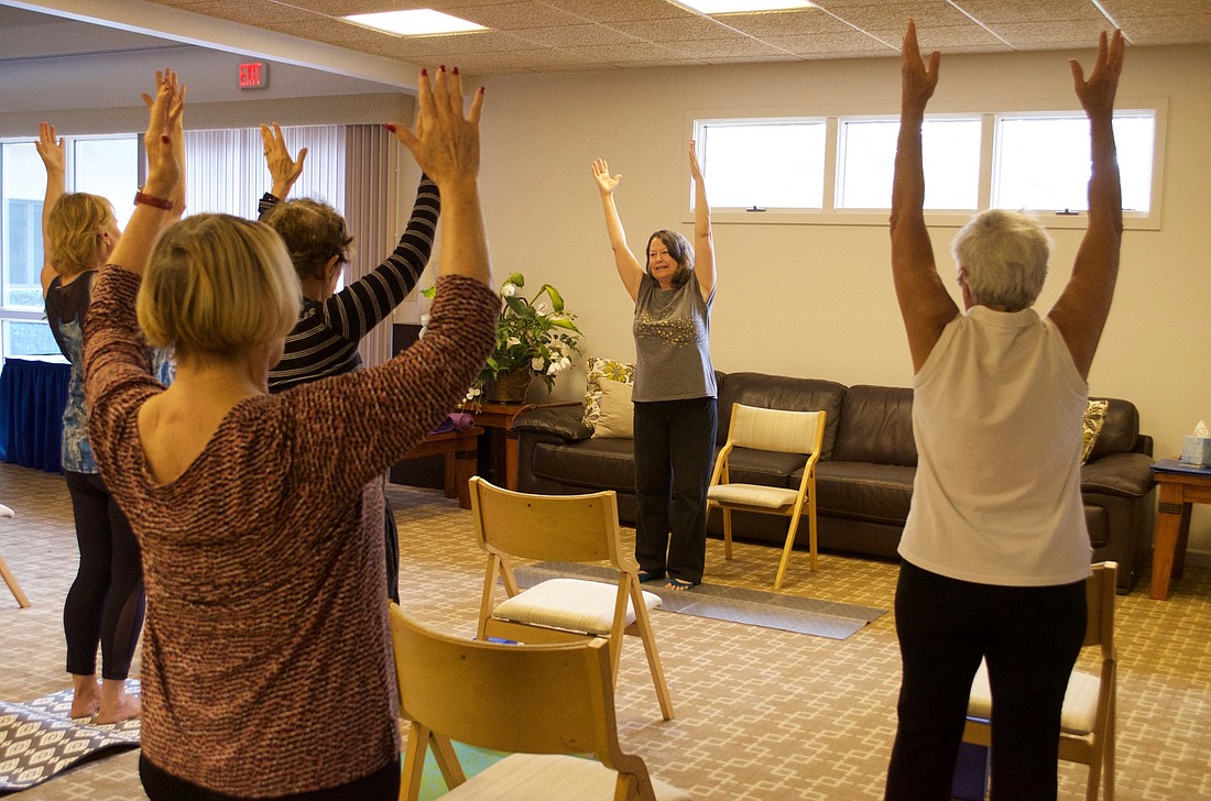 The Paradise Center hosts a variety of activities, currently at Temple Beth Israel. Cheryl Kaiser teaches yoga for seniors Tuesdays at the Paradise Center.
