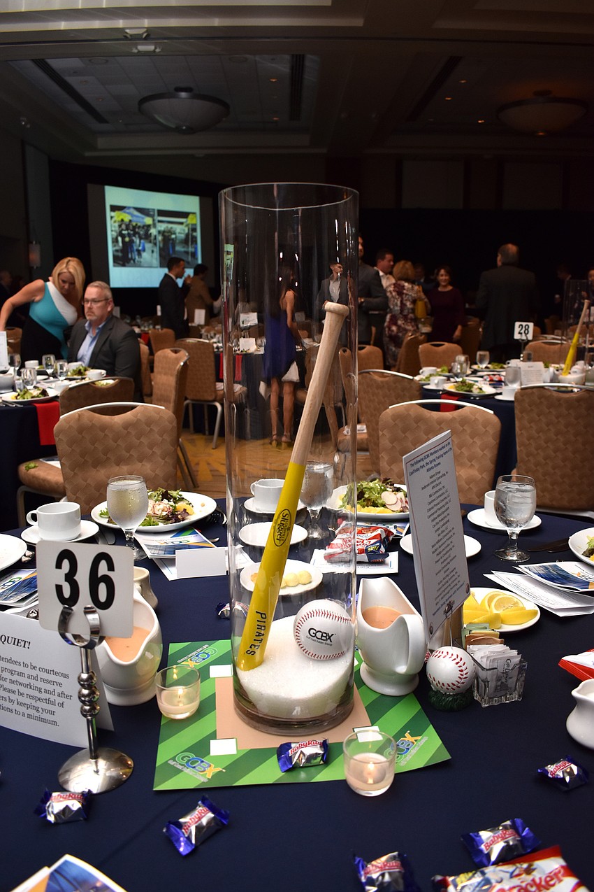 The centerpieces were baseball themed to celebrate the Atlanta Braves Spring Training Complex being built in North Port.