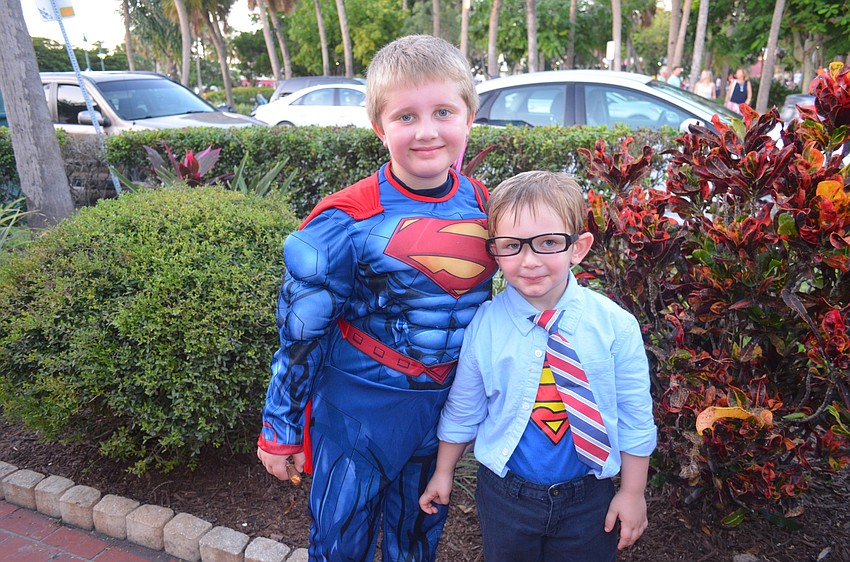 Aiden Zengel, 9, as Superman, and Ethan Alexander, 3, as Clark Kent