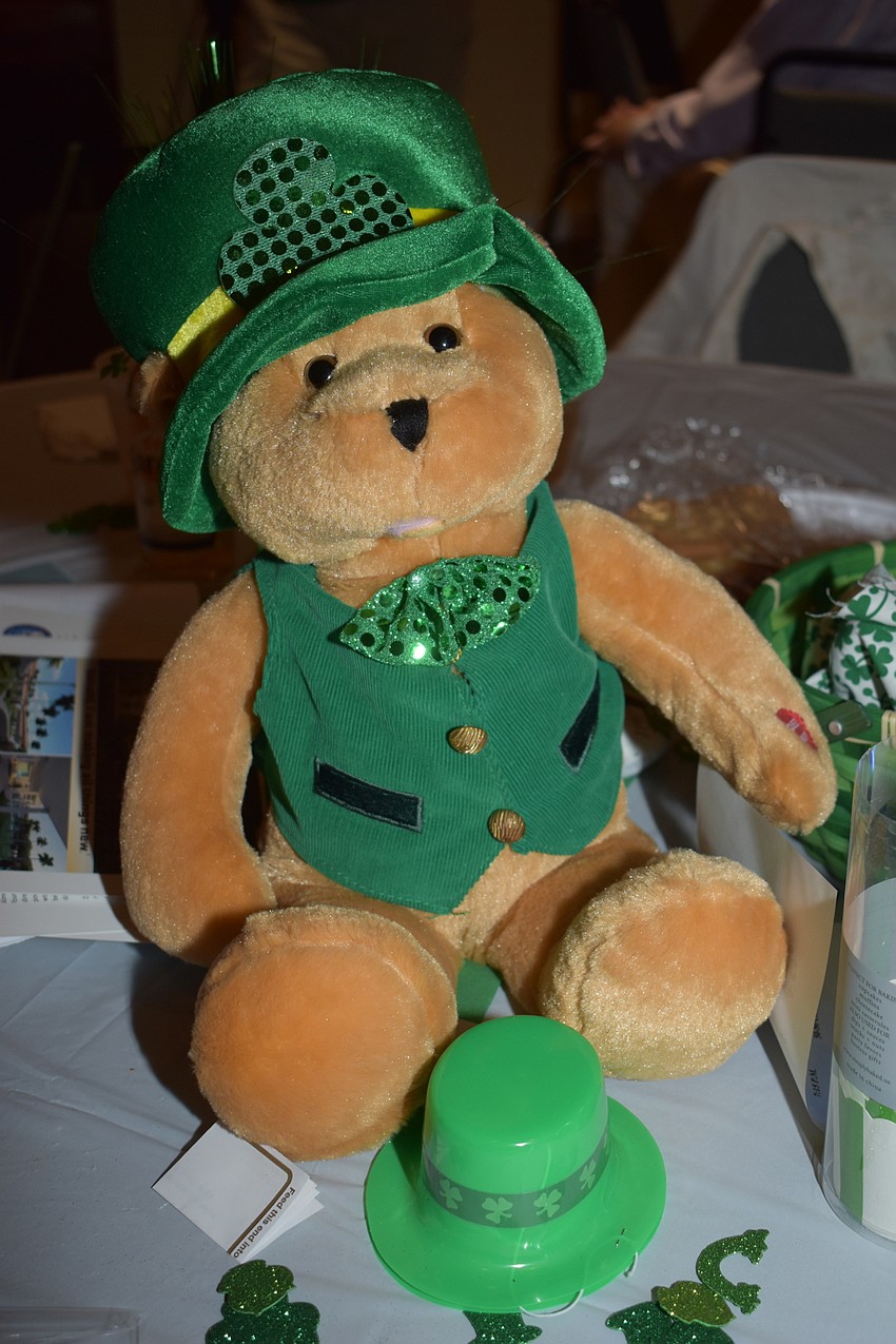 St. Patrick's Day decorations, like this bear, served as the centerpiece for the