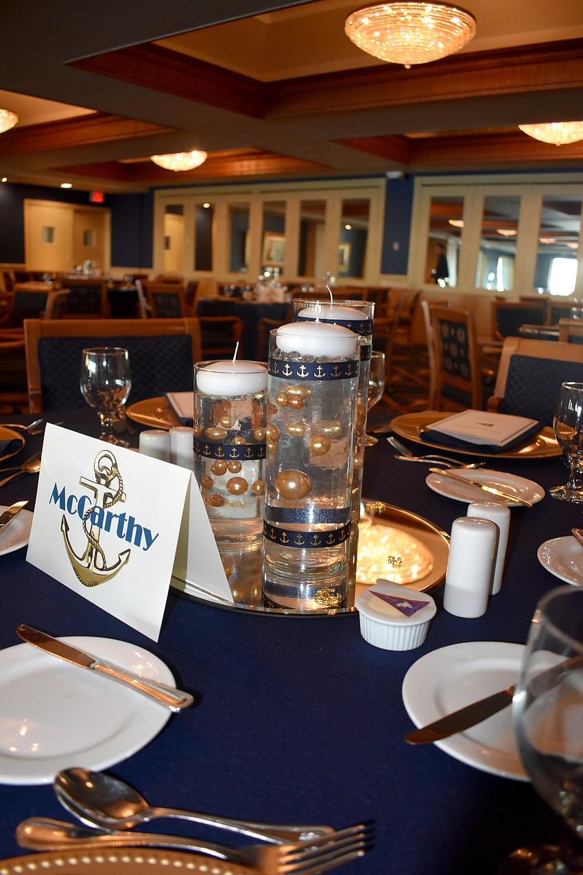 Nautical candles and colors decorated the dining room.