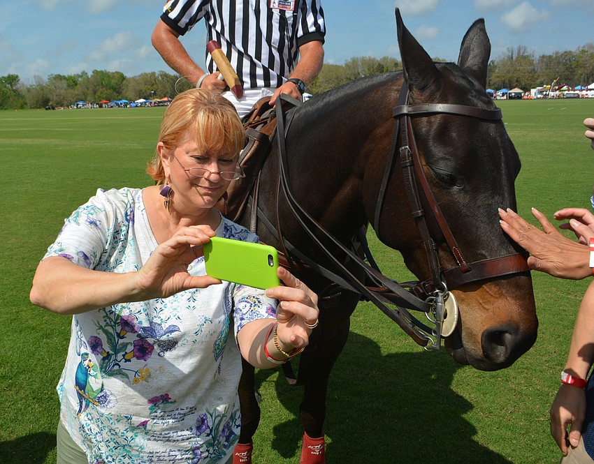 Sandi Wall, the marketing director for Sarasota Orthopedic Associates, grabs a selfi with a horse.