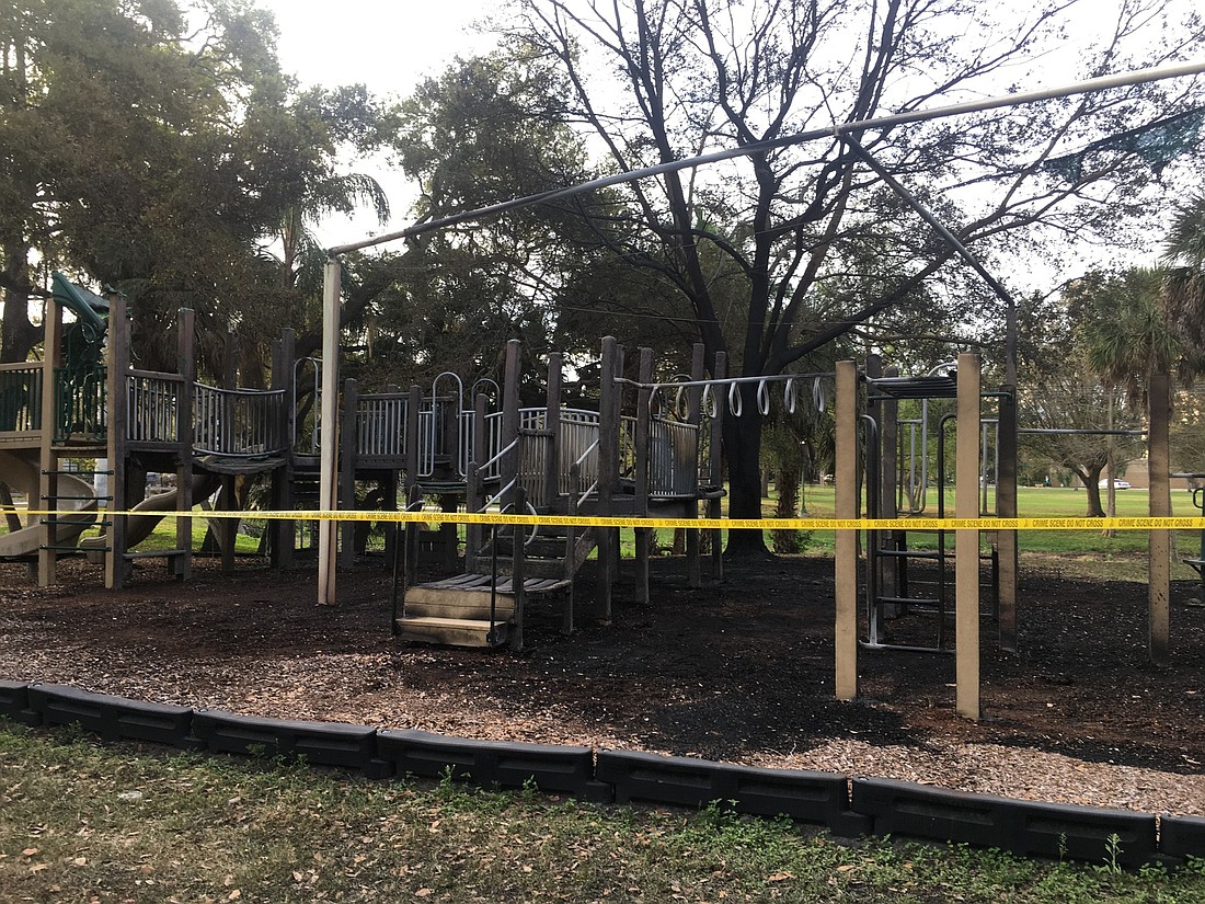 The fire at Pioneer Park Playground occurred at 9 p.m. on Feb. 25. Photo courtesy of the Sarasota Police Department.