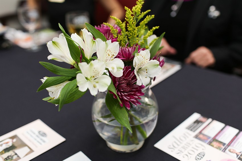 Flowers decorated the tables.