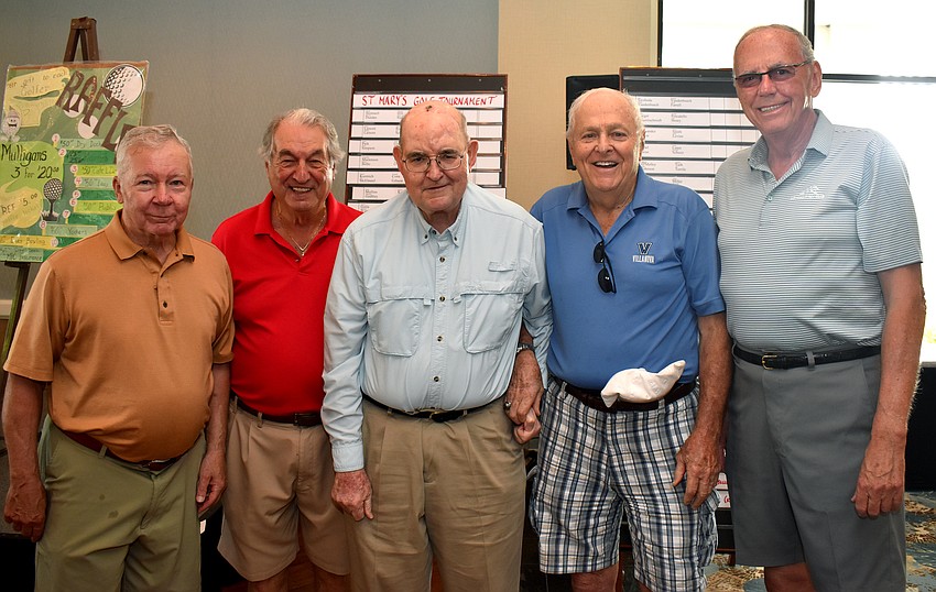 Rich Kuzmich, Joe McElmeel, Monsignor Gerry Finegan, Frank Cona and Dave O’Malley