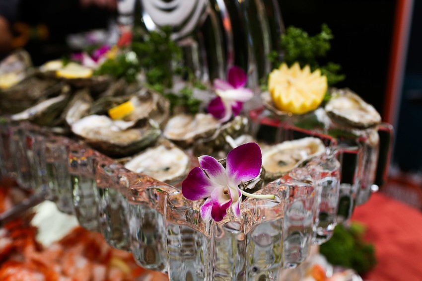 There were food stations set up around the tent.