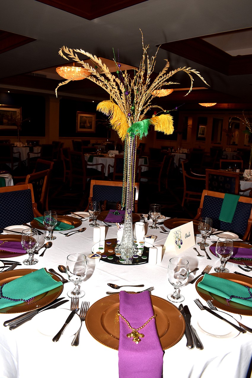 Green, purple and gold decorated the dining room.