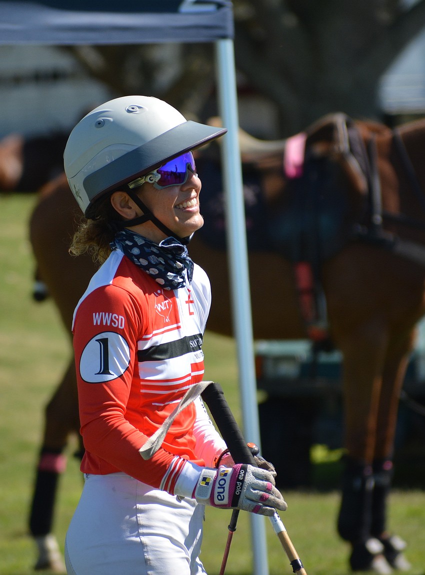 San Saba's Dawn Jones enjoys a laugh at halftime of the match.
