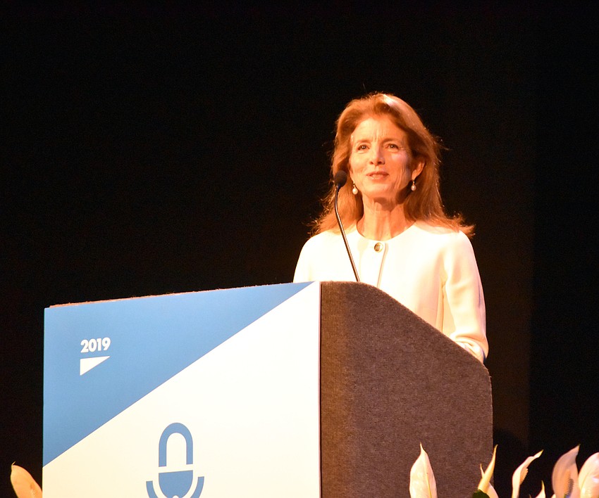 Caroline Kennedy addresses the crowd at the Van Wezel Performing Arts Hall.