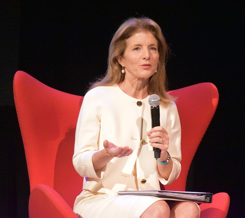 Caroline Kennedy answers questions after her speech.