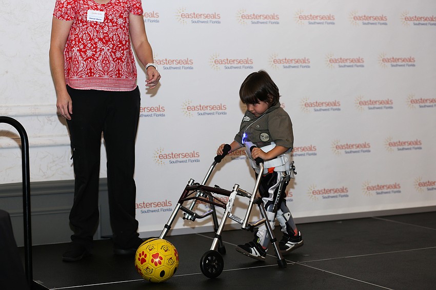 Damon shows off his new walking and kicking skills.