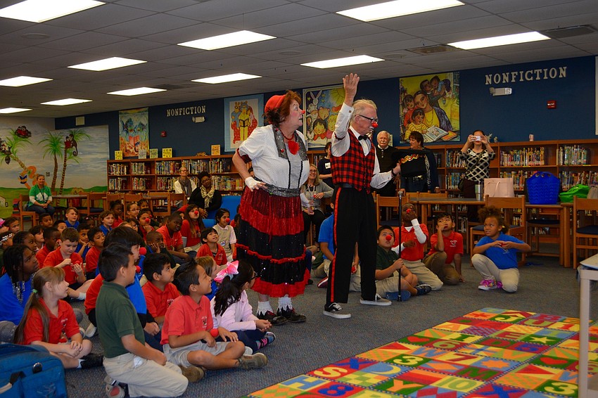 Karen Bell and Robin Eurich, local clowns, came in to perform for all of the second-grade students.