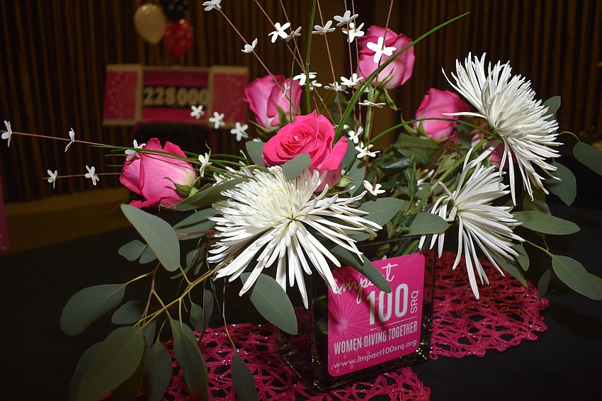 Impact 100 SRQ used pink and white to decorate their big reveal event.