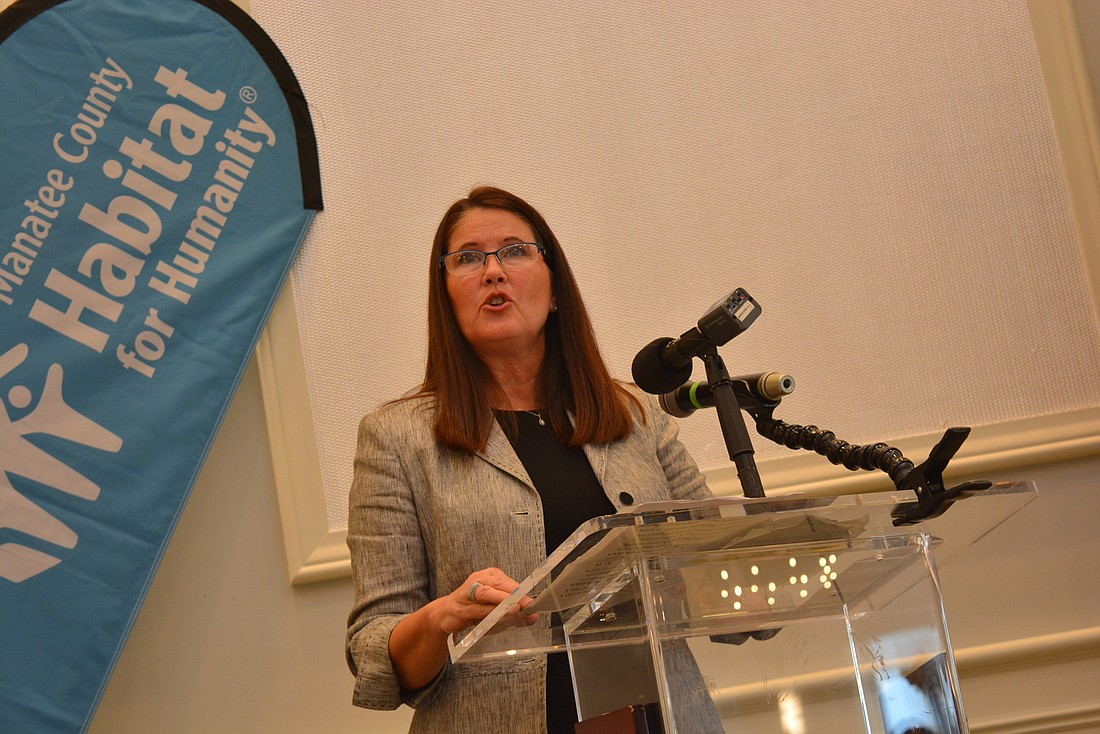 Sarasota&#39;s Teresa Mast shared personal stories from her life about what built her character and drive for success during Habitat for Humanity of Manatee County&#39;s International Women&#39;s Day luncheon March 8.