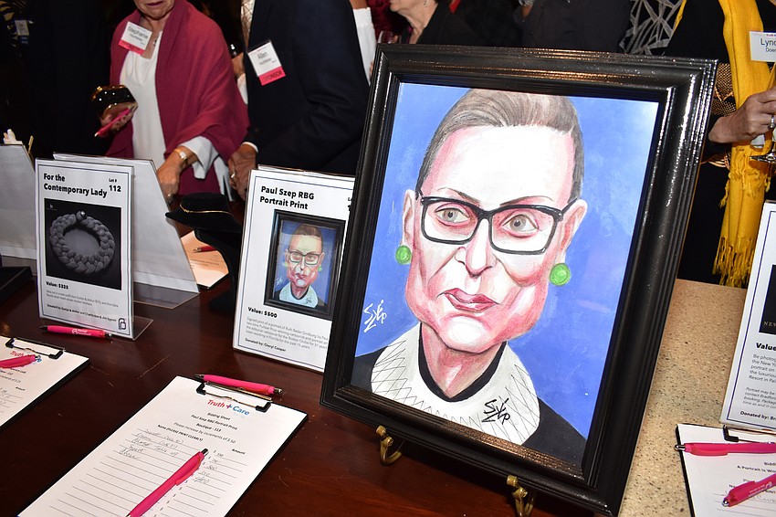 Paul Szep created a portrait of Ruth Bader Ginsburg for the silent auction.