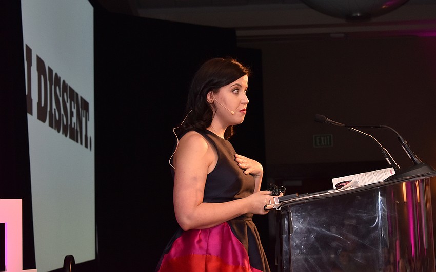 Journalist Irin Carmon gives her speech about the life of Ruth Bader Ginsburg.