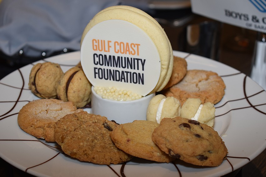 The Gulf Coast Community Foundation's logo was emblazoned onto cookies given out for dessert.