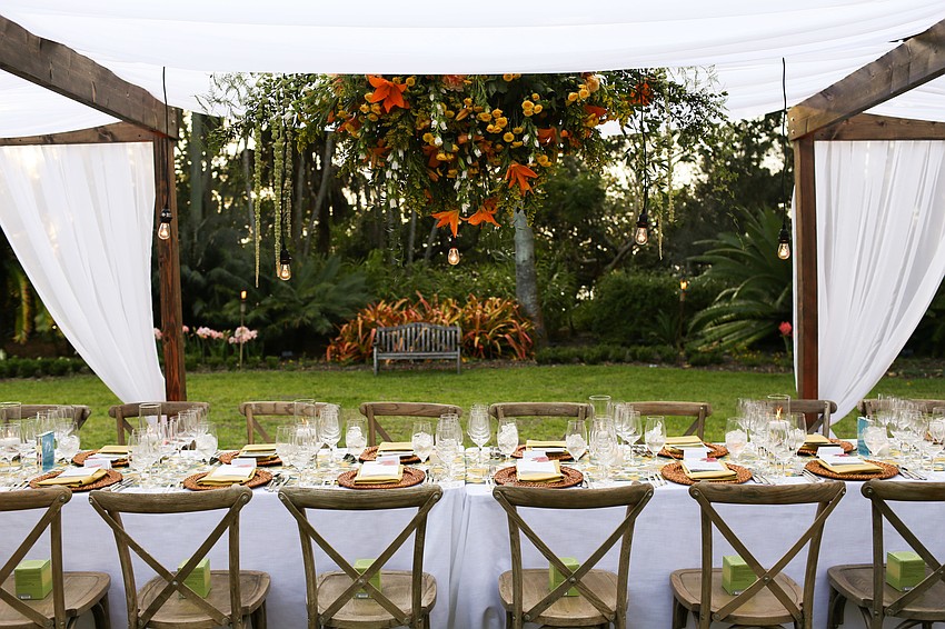 The table was set up in the middle of the Marie Selby Botanical Gardens.
